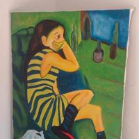 dipinto espressionista 'ragazza con gatto'