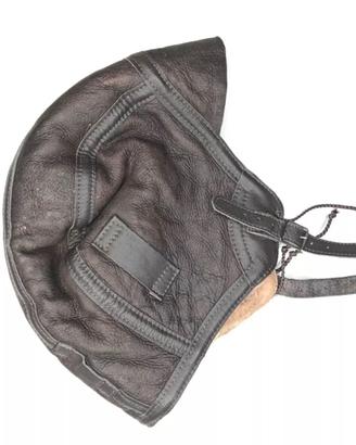 Cappello aviatore vintage in pelle e pelo  pecora