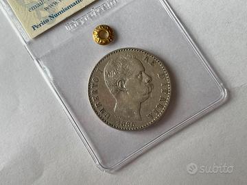 2 Lire 1885 Umberto I Rara Ag buon BB + Cartellino