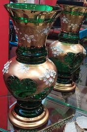 Vaso 42cm di Bohemia verde smeraldo e oro zecchino