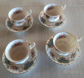 4 Tazze da Tè Vintage con Piattino Royal Albert