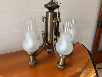 lampadario vintage stile inglese in ottone 5 luci