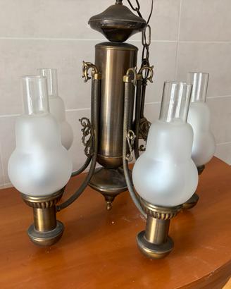 lampadario vintage stile inglese in ottone 5 luci