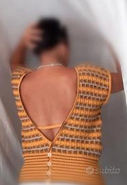 maglia vintage  all'uncinetto fantasia giallo ocra