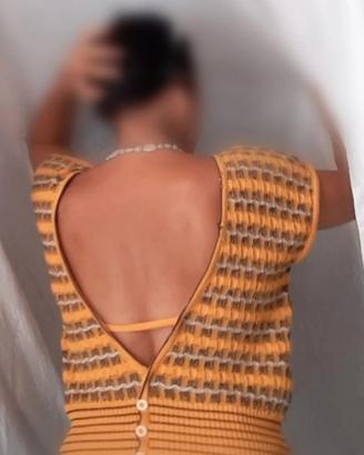 maglia vintage  all'uncinetto fantasia giallo ocra