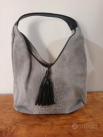 Borsa vera pelle grigia 