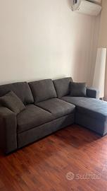 Divano letto 3 posti con penisola e contenitore