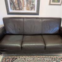 Set Divano 3 posti + 2 Poltrone in pelle marrone
