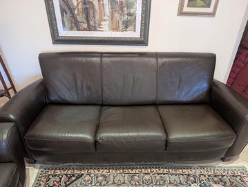 Set Divano 3 posti + 2 Poltrone in pelle marrone