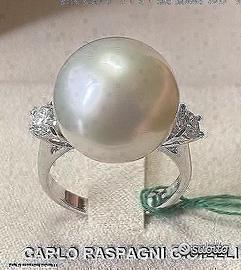 ANELLO ORO 18kt. DIAMANTI E GRANDE PERLA AUSTRALIA