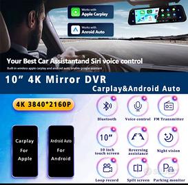 Specchietto Dvr android auto e carplay