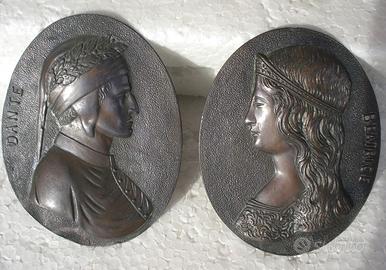 DANTE E BEATRICE 2 PLACCHE OVALI IN BRONZO /200