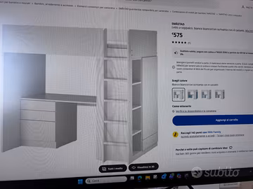 Struttura letto a castello più scrivania e armadio