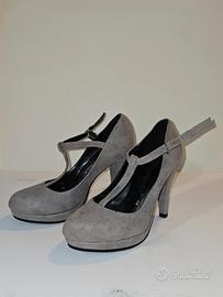 Scarpe Superga Mary Jane grigie T-bar tacco alto p