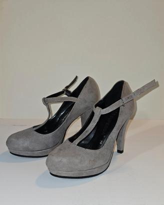 Scarpe Superga Mary Jane grigie T-bar tacco alto p