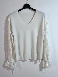 Maglia Seventy scollo a V e maniche in pizzo Tg M