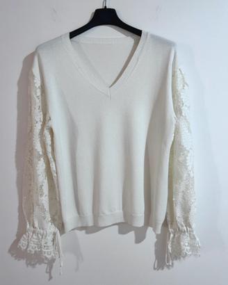 Maglia Seventy scollo a V e maniche in pizzo Tg M