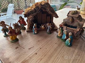 Presepe natale con personaggi e fontana