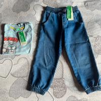 Jeans & felpa Benetton 116 cm 4/5 anni NUOVO