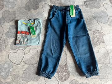 Jeans & felpa Benetton 116 cm 4/5 anni NUOVO