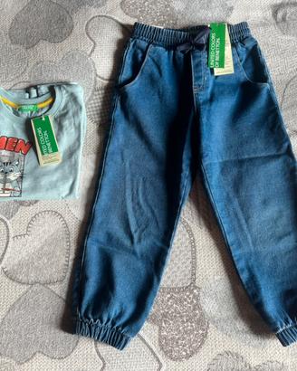 Jeans & felpa Benetton 116 cm 4/5 anni NUOVO