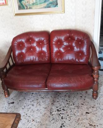 Salotto rustico in pelle bordeaux