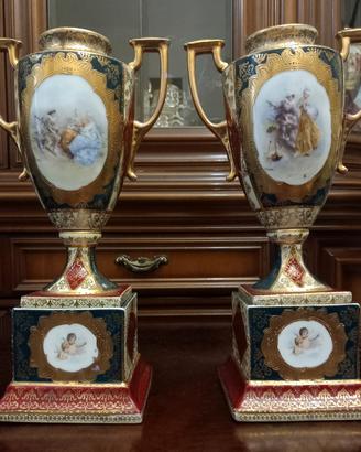 antica coppia vasi Royal Vienna epoca 1800 alti 30