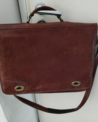 Borsa vintage a traccolla marrone in vera pelle