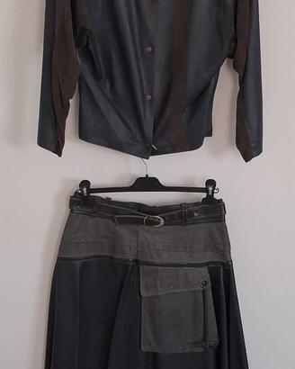 completo donna pelle e camoscio stile vintage 