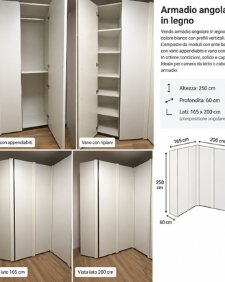 Armadio angolare bianco 165x200 h250cm