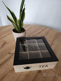 Scatola Porta Tisane e Tè in Legno a 9 Scomparti
