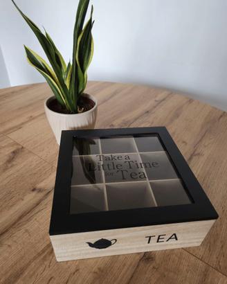 Scatola Porta Tisane e Tè in Legno a 9 Scomparti