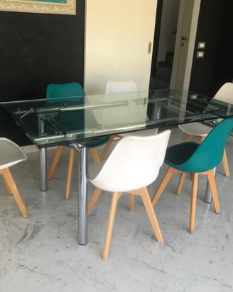 Tavolo da pranzo allungabile in vetro temperato