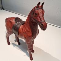 Scultura di cavallo vintage, rivestita in pelle