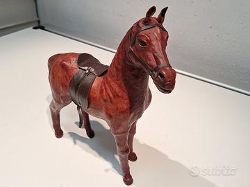 Scultura di cavallo vintage, rivestita in pelle