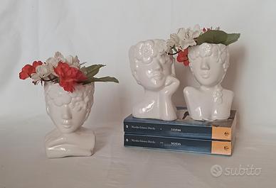 set 3 portavaso viso donna in ceramica bianca |