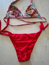 costume bagno donna due pezzi rosso fiori ricamati