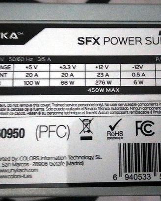 Alimentatore SFX Unyka 450W PC Mini-ITX (P/N 52017