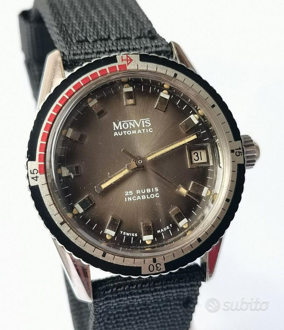 Vintage Diver Watch Orologio Monvis 25 Rubis Incabloc Monvis