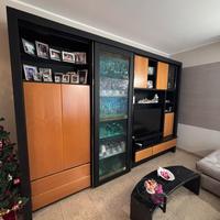 Mobile TV soggiorno in legno e vetro di Murano