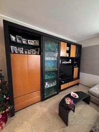 Mobile TV soggiorno in legno e vetro di Murano