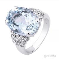 ANELLO ORO 18kt. DIAMANTI ED ACQUAMARINA ct. 6,67