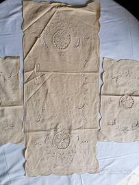 Set 3pz Centri Vintage Sfilato Uncinetto Cotone Li