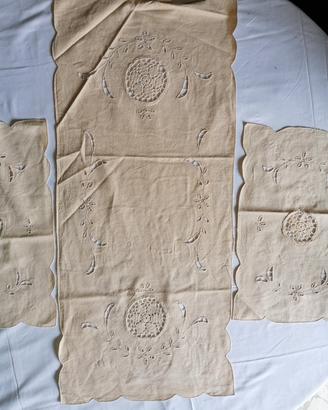 Set 3pz Centri Vintage Sfilato Uncinetto Cotone Li
