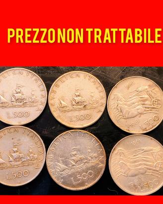 6 monete da collezione da 500 Lire in argento 