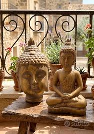 2 Statuette Buddha Dorati (Altezza 20 e 20 cm)