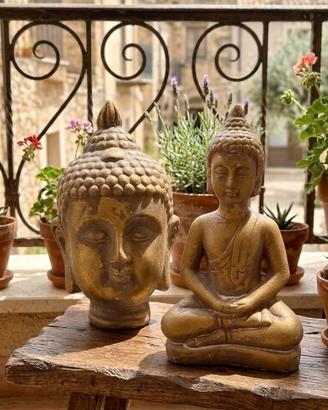 2 Statuette Buddha Dorati (Altezza 20 e 20 cm)