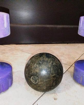 attrezzi da palestra, manubri, sfera, estensore. 
