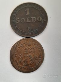 Lotto 2 monete Stato Pontificio quattrino/soldo 