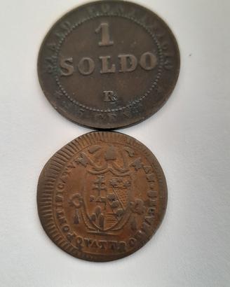 Lotto 2 monete Stato Pontificio quattrino/soldo 